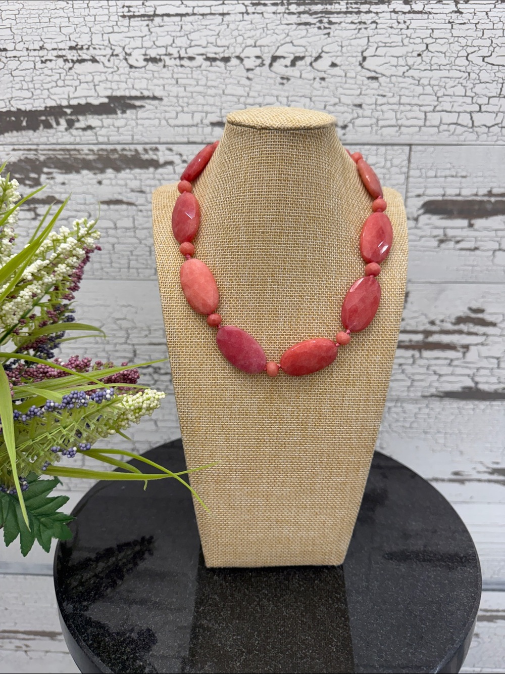 Vintage Ralph Lauren Pink Cherry Stone Chunky Beaded Necklace